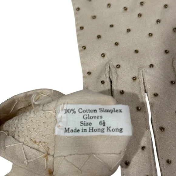 Simplex Vintage Evening Gloves Size 6 1/2 With Gold Beading at cuff Off White - Picture 3 of 9